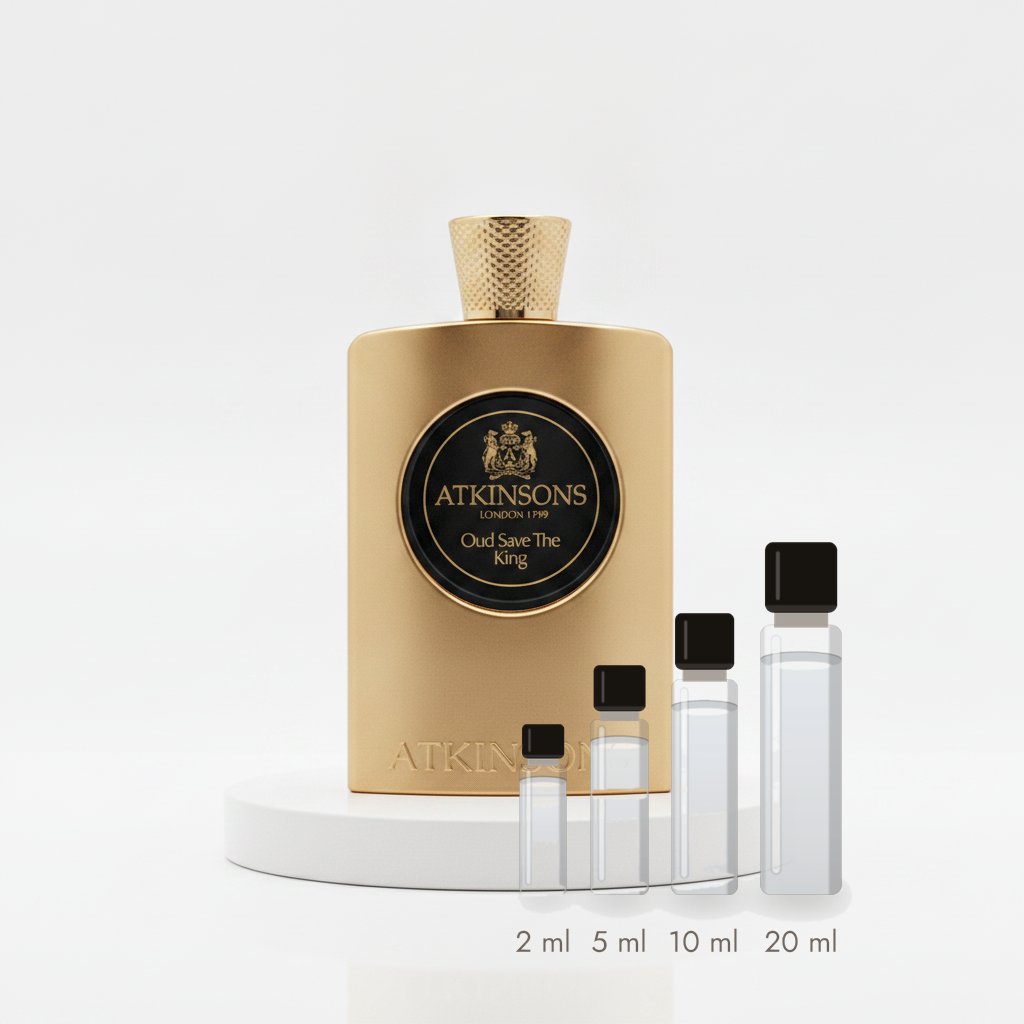 Atkinsons Oud Save the King – Abfüllungen in 2, 5, 10 und 20 ml vor dem Originalflakon