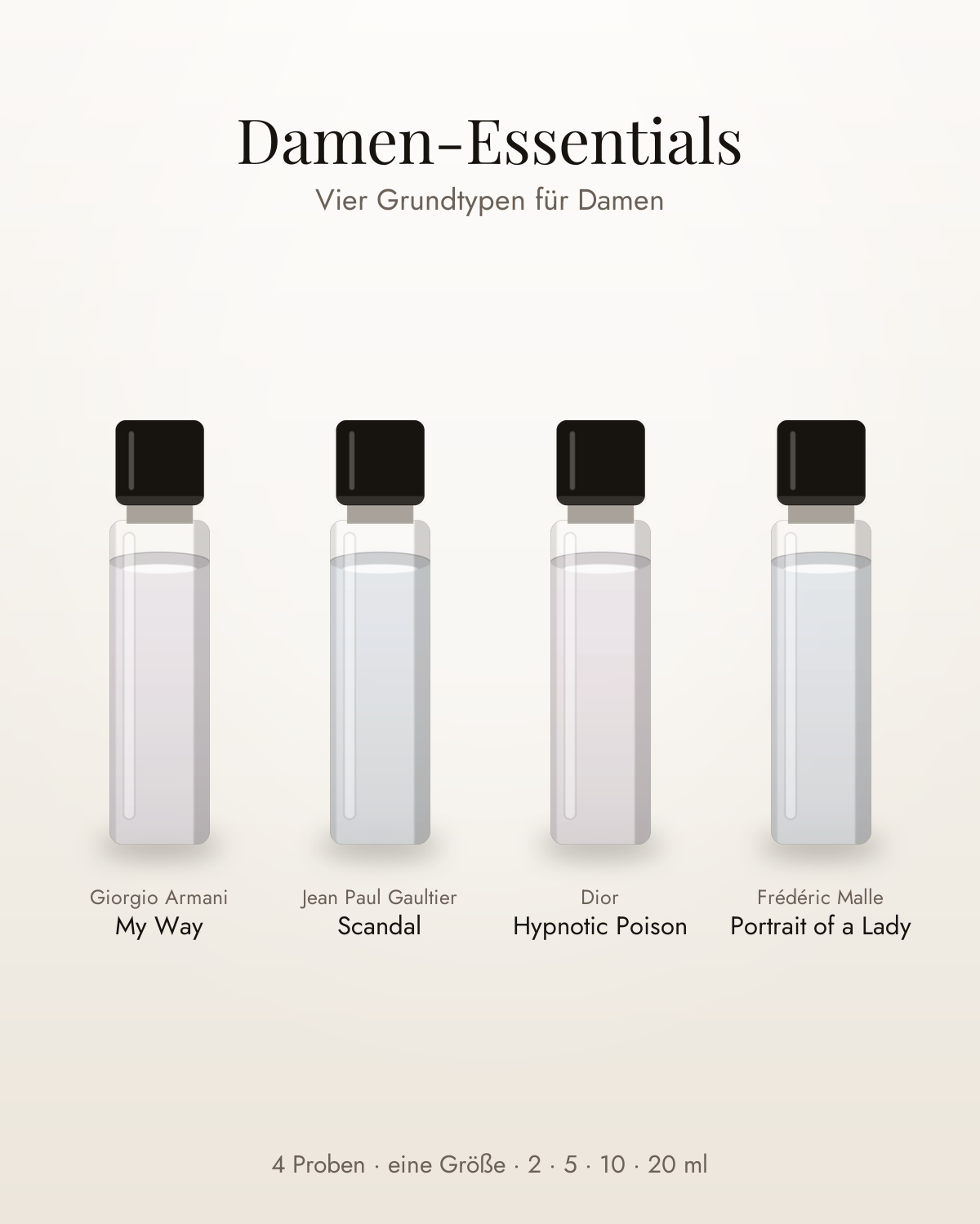 Damen-Essentials – vier Parfumproben in einer Größe