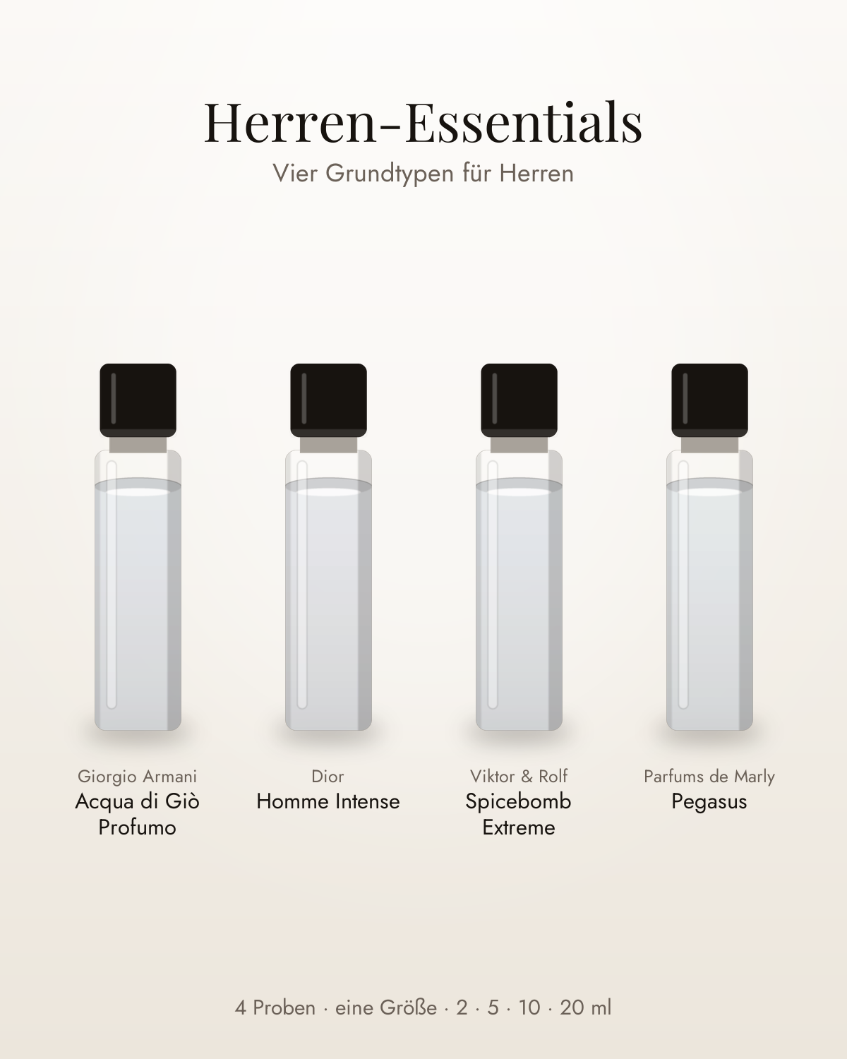 Herren-Essentials – vier Parfumproben in einer Größe